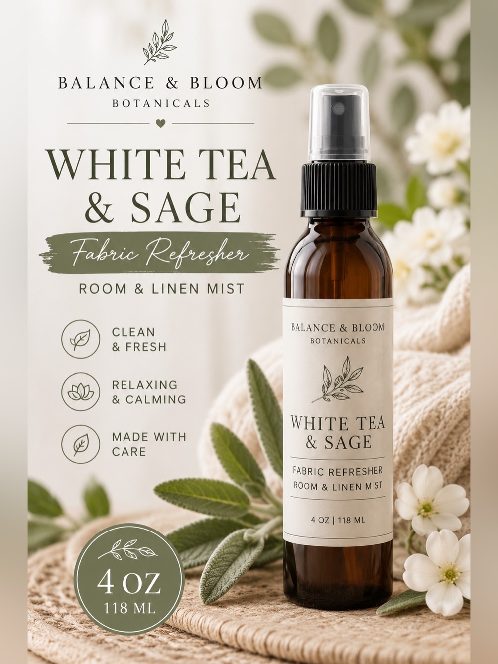 Fabric Refresher | White Tea & Sage | 4oz